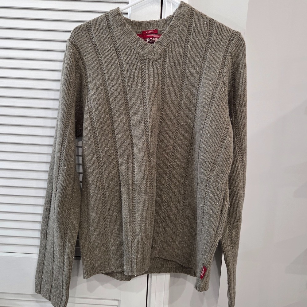 Vintage Mens Abercrobmie & Fitch Muscle Fit Wool Blend Brown Sweater Size L NWT